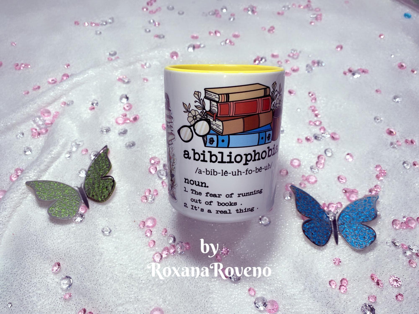 Girl with Books, aBibliophobia, 11oz Mug