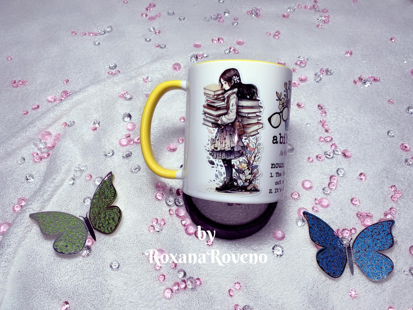 Girl with Books, aBibliophobia, 11oz Mug