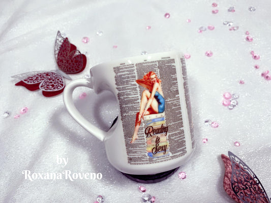 Reading is Sexy, Red Hair Girl, Book Lover 11oz Heart Mug