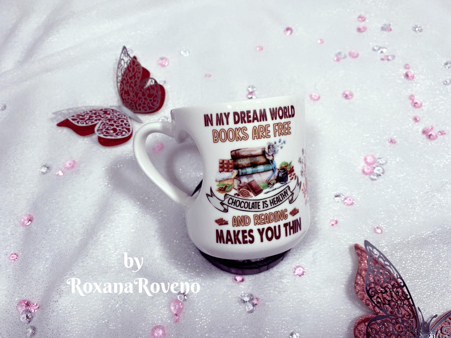 Dream World, Books are Free, Book Lover 11oz Heart Mug