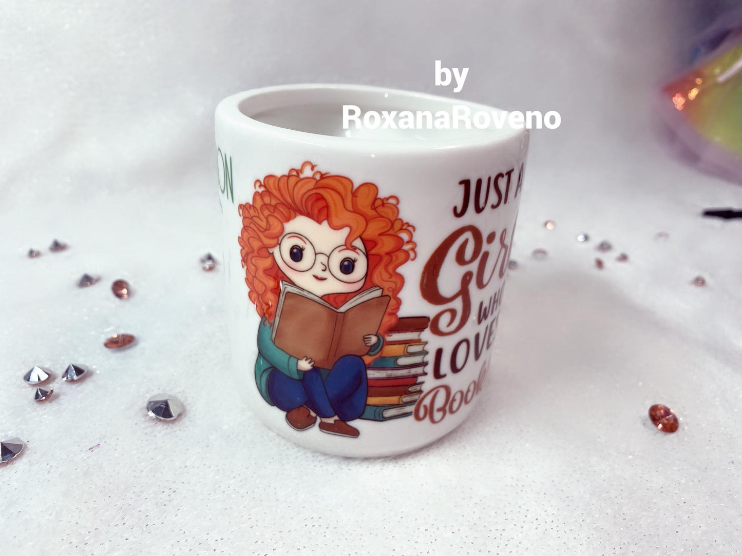 Just a Girl who Loves books, Orange hair Girl, 11oz Heart Mug