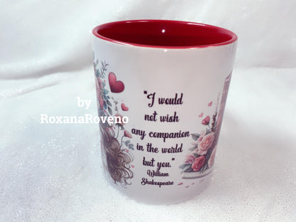 Girl with Flowers and Books, Valentine's Day, 11oz Mug