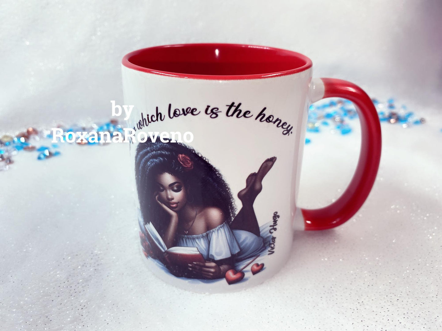 Life is the flower for which LOVE is the honey, Girl reading, Book lover 11oz Mug