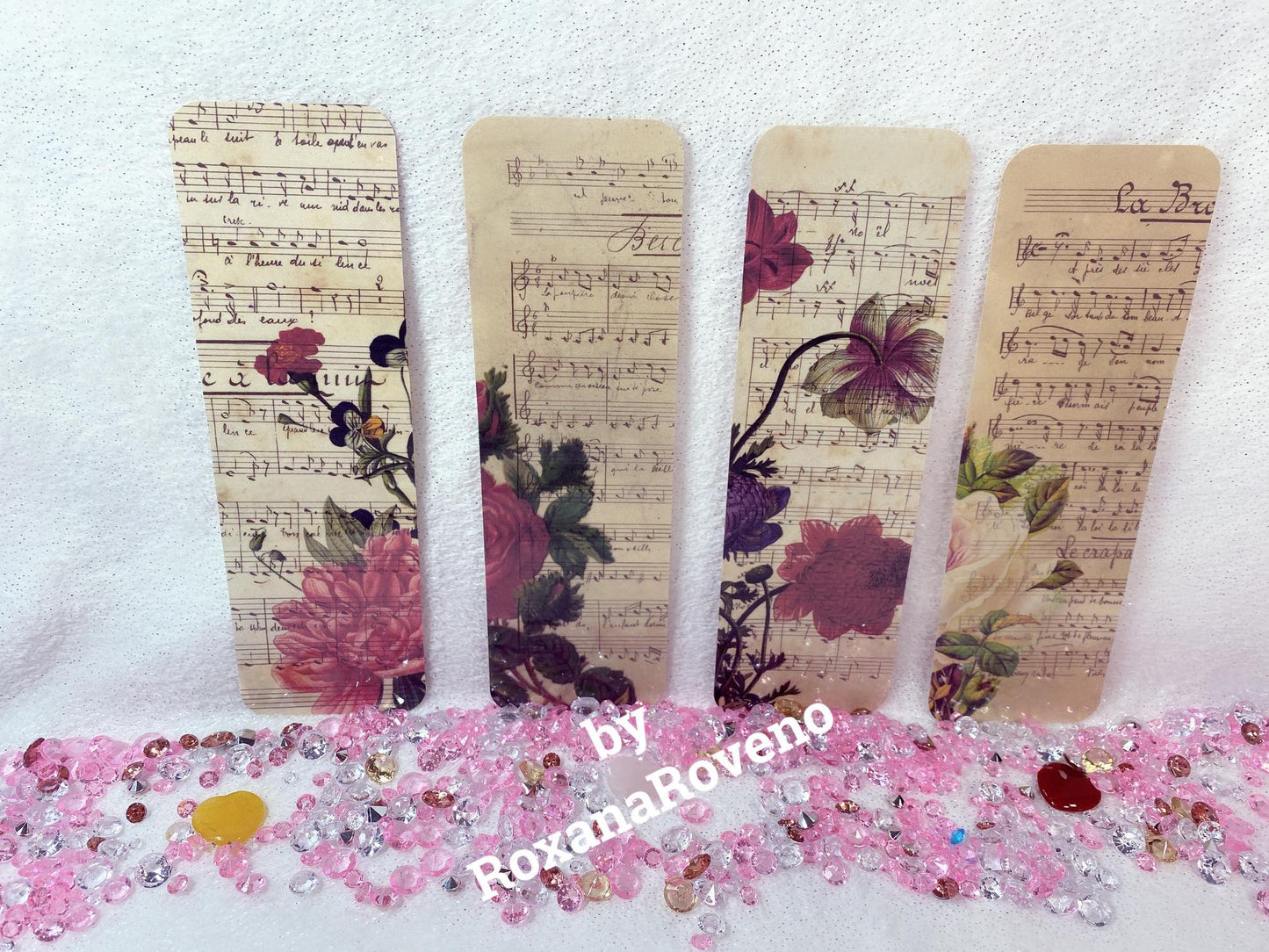 Singing Flowers, 4 pieces Laminated Paper Bookmarks Set