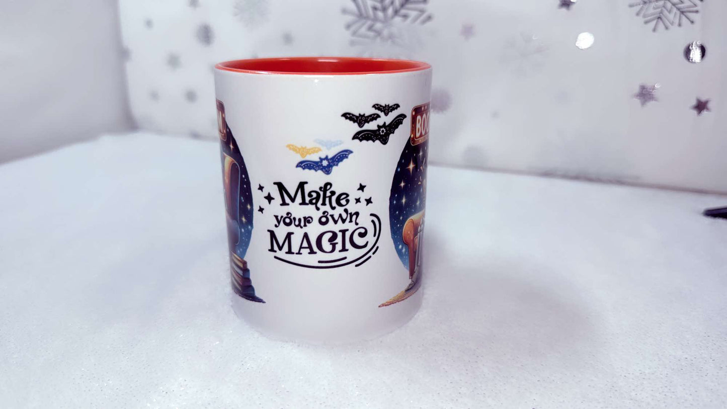 Bookworm Skeleton, Make your own magic, 11oz Mug