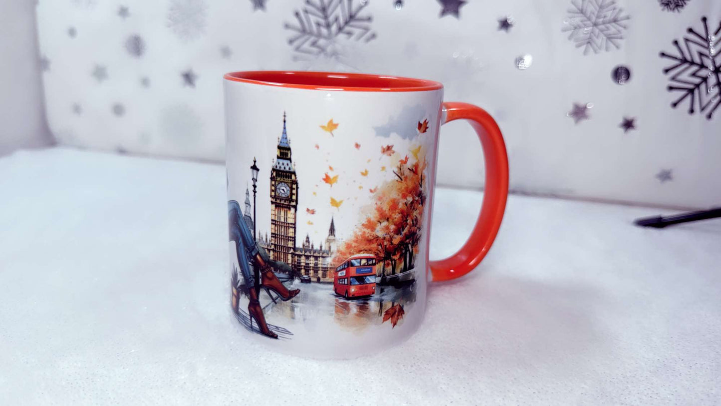 Books and Coffee, Curly Girl in London, 11oz Mug