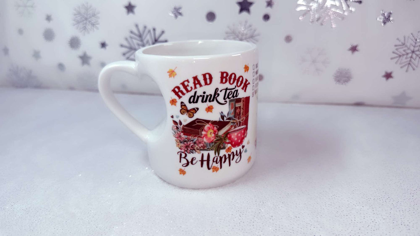 Read BOOK, drink tea, BE HAPPY, 11oz Heart Mug