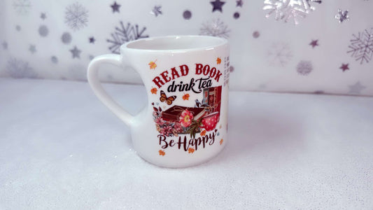 Read BOOK, drink tea, BE HAPPY, 11oz Heart Mug