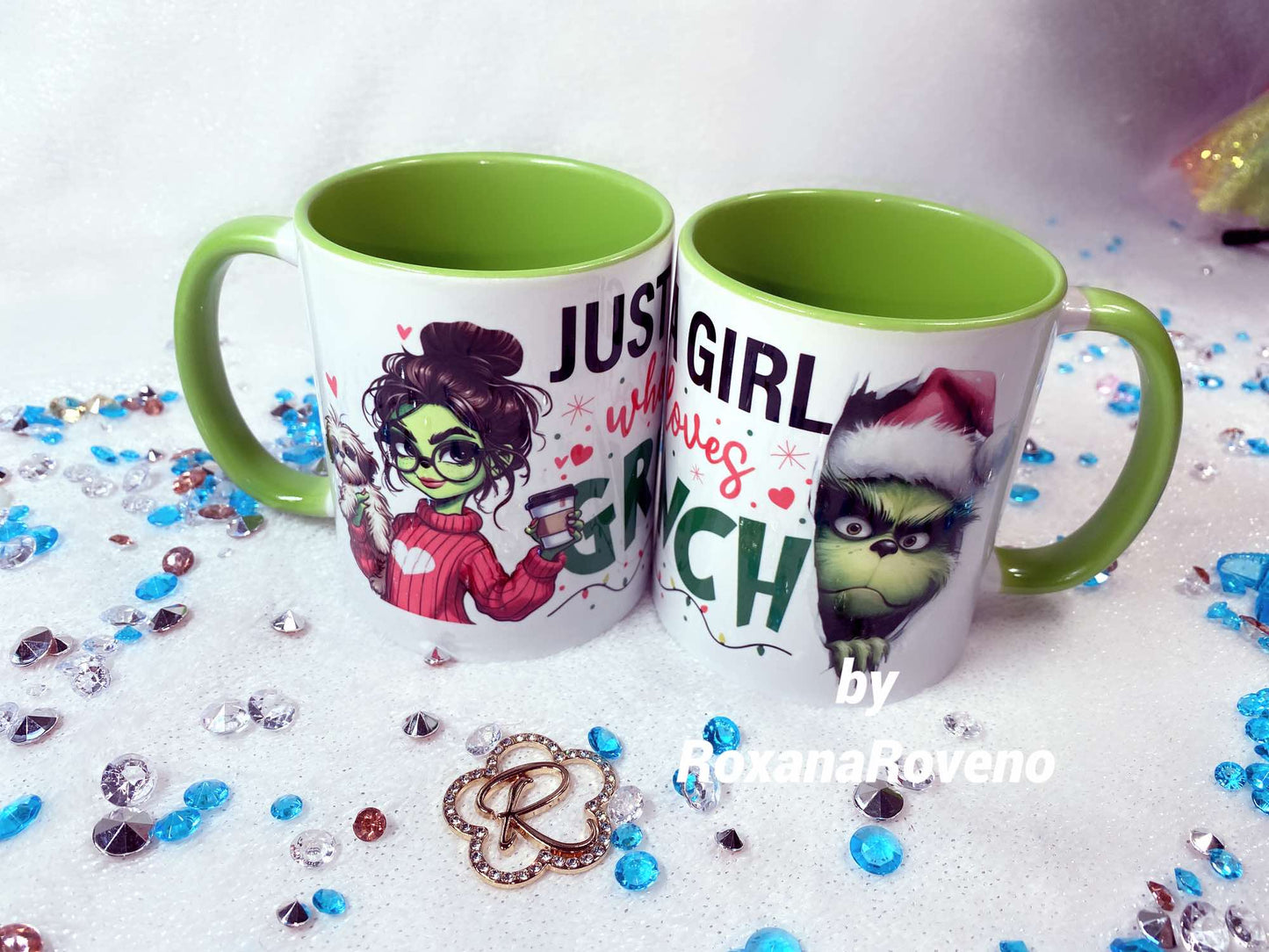 Green Girl With Dog and Coffee, 11oz Mug