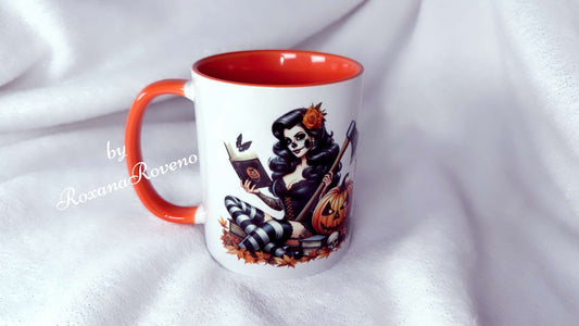 Trick or Treat, Witch reading, 11oz Mug Orange