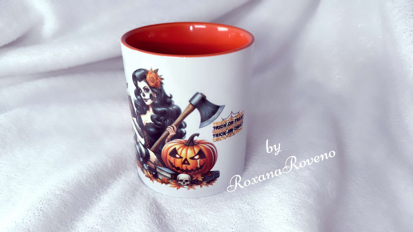 Trick or Treat, Witch reading, 11oz Mug Orange