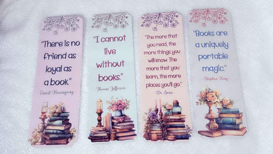 Books are a uniquely portable magic, 4 pieces Laminated Paper Bookmarks Set