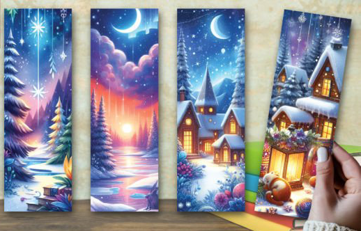 Magic Winter Night, 4 pieces Laminated Paper Bookmarks Set