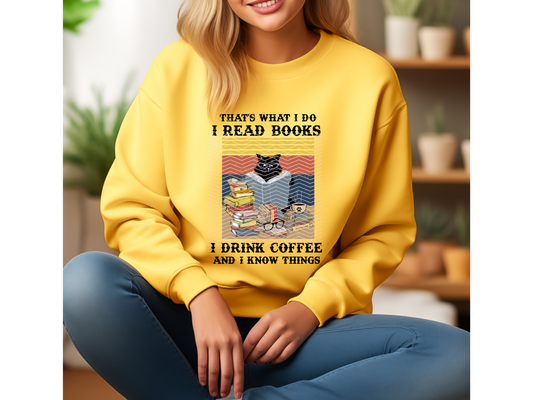 Funny Black Cat Reading Book, Sweatshirt Yellow